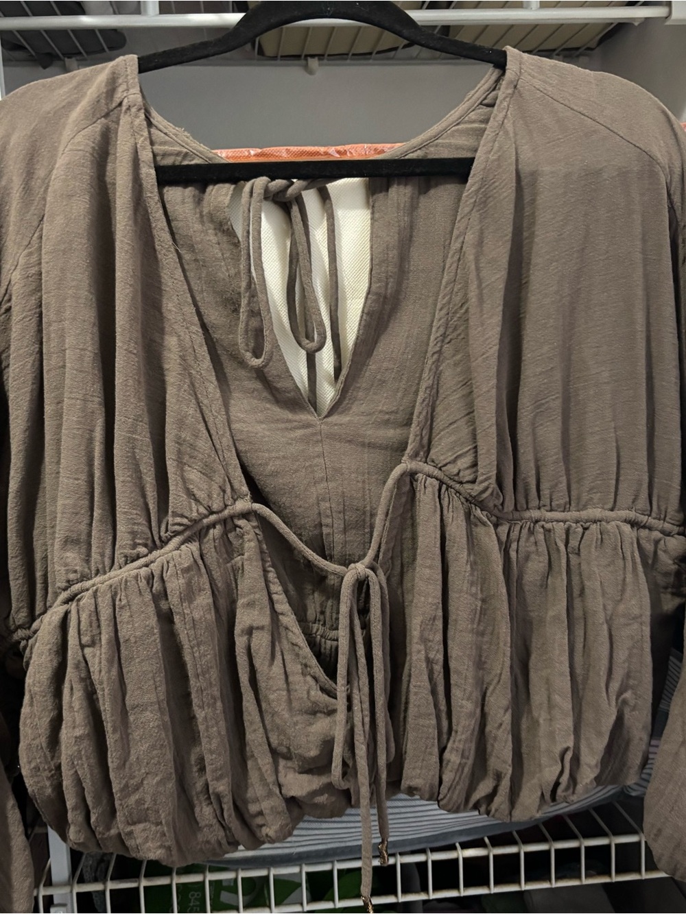 Free People  Ballon Top Women's Taupe Open-Back Peasant - Picture 8 of 8